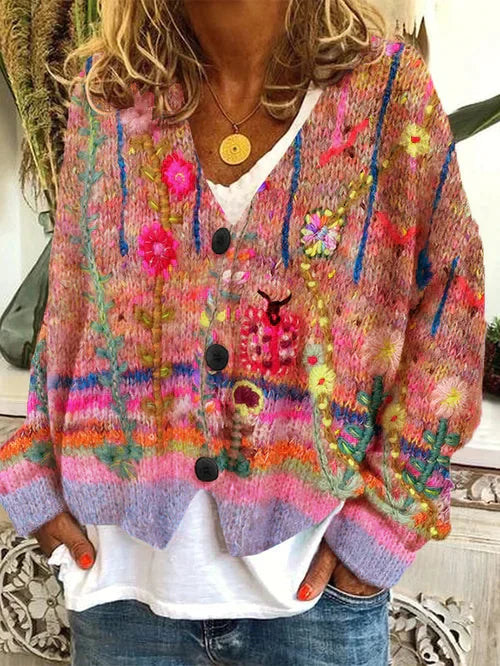 Damesvest Retro Bedrukt Imitatiewol Vest