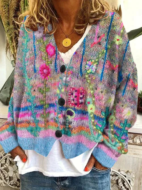 Damesvest Retro Bedrukt Imitatiewol Vest