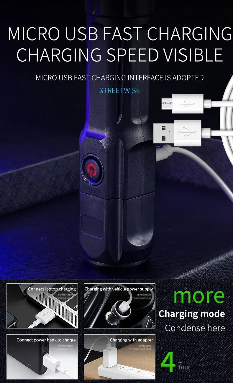 USB Oplaadbare LED Zaklamp Met Zoom voor Camping