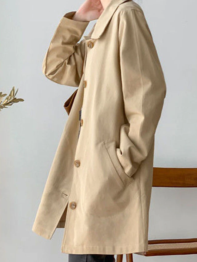 Dames Trenchcoat – Enkelrijig, Met Reverskraag en Knielengte Pasvorm