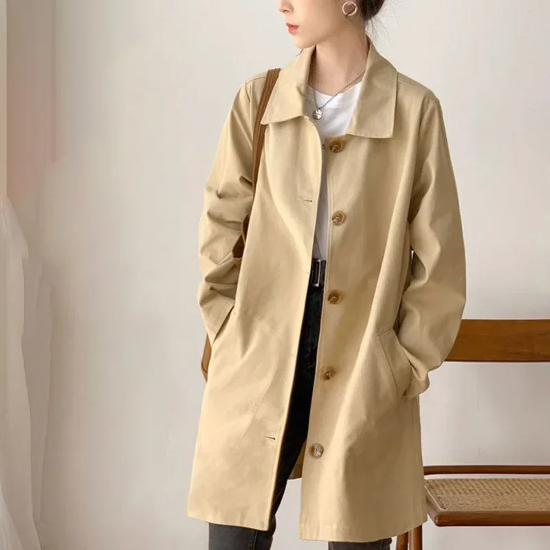 Dames Trenchcoat – Enkelrijig, Met Reverskraag en Knielengte Pasvorm