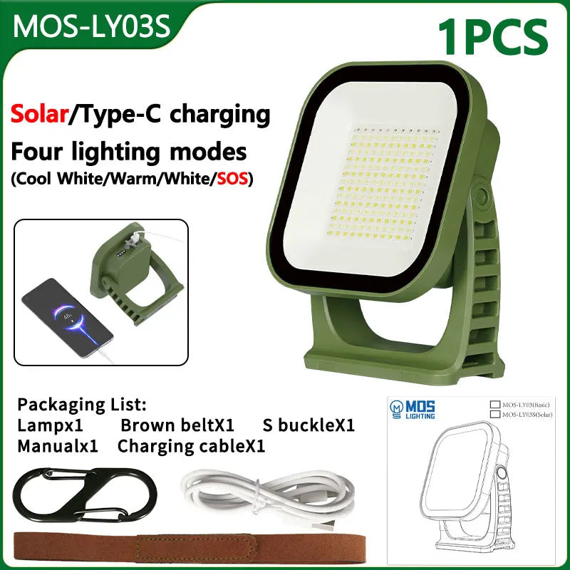 Zonne-Oplaadbare Campinglamp 80W LED met Magneet en Zoom