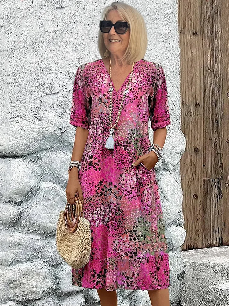Dames Bloemenjurk Chiffon A-lijn Pasvorm