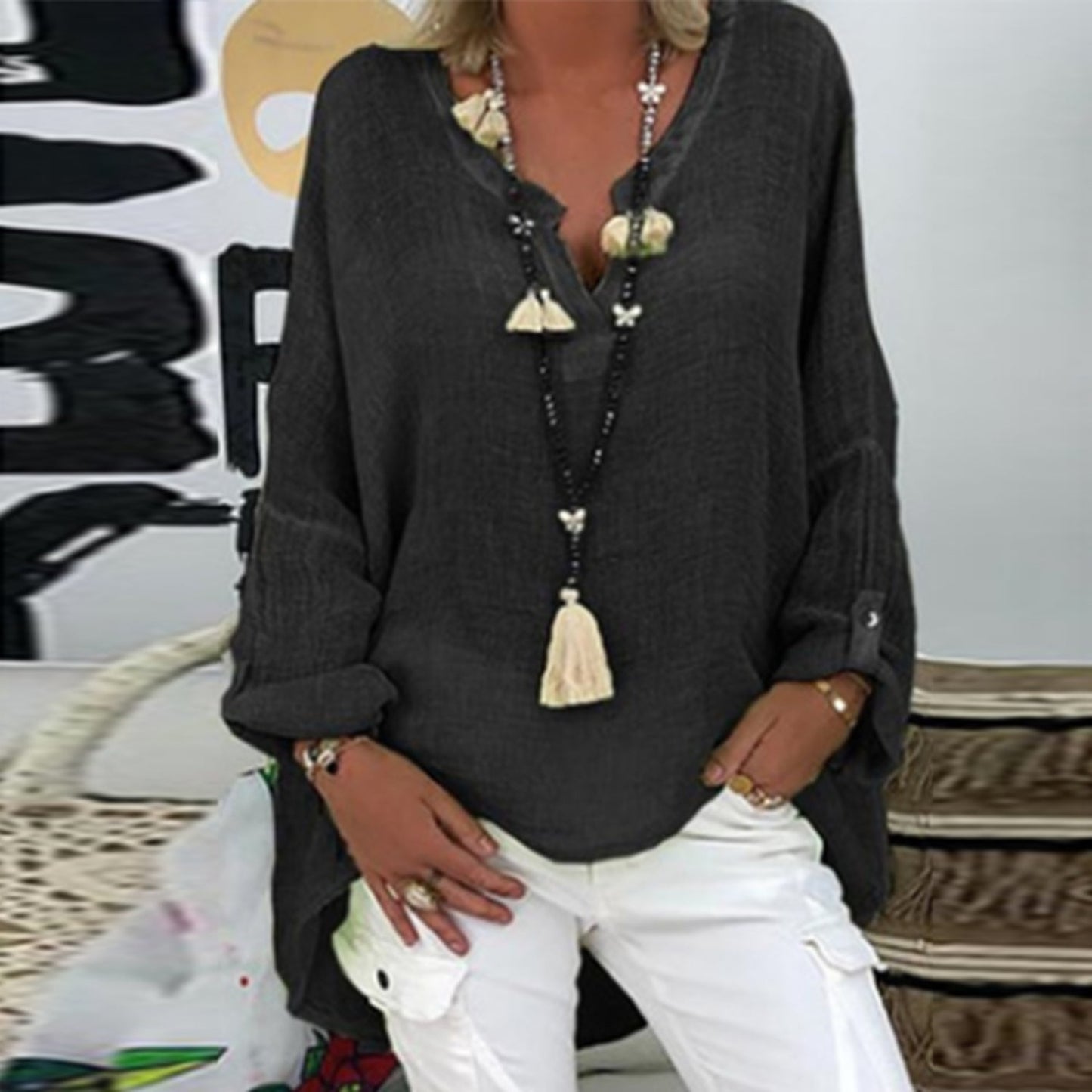 Linnen Dames Blouse Stijlvol Elegante Vrouwelijke Tops