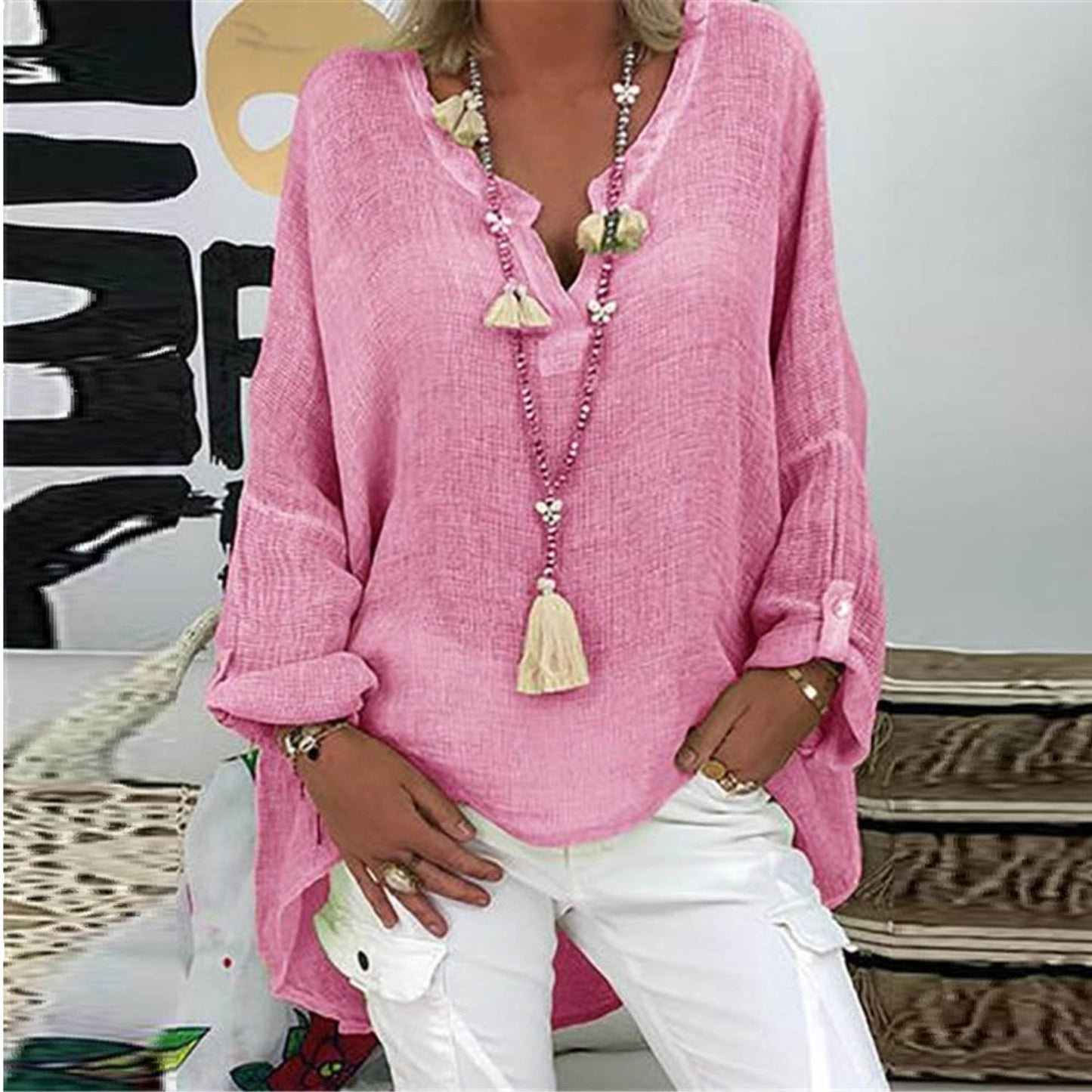 Linnen Dames Blouse Stijlvol Elegante Vrouwelijke Tops