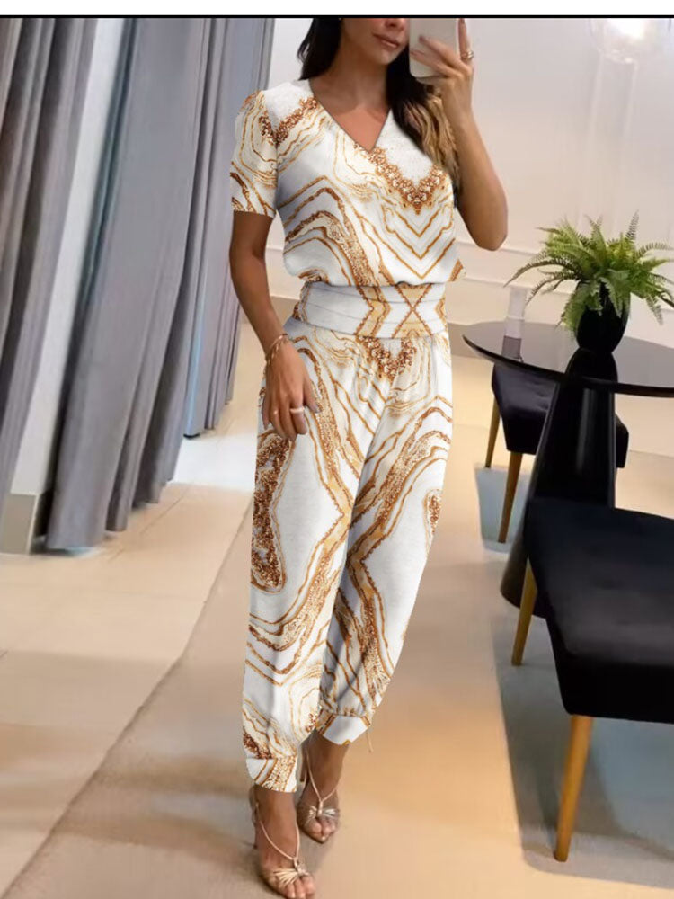 Dames Set Blouse Pofmouwen met Elastische Broek