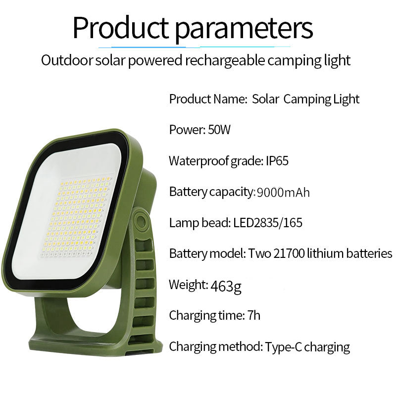 Zonne-Oplaadbare Campinglamp 80W LED met Magneet en Zoom