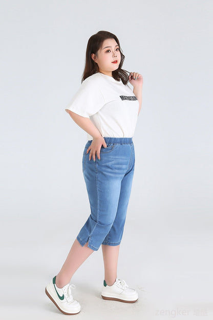 Plus Size Driekwartsbroek Trendy Veelzijdig voor Vrouw