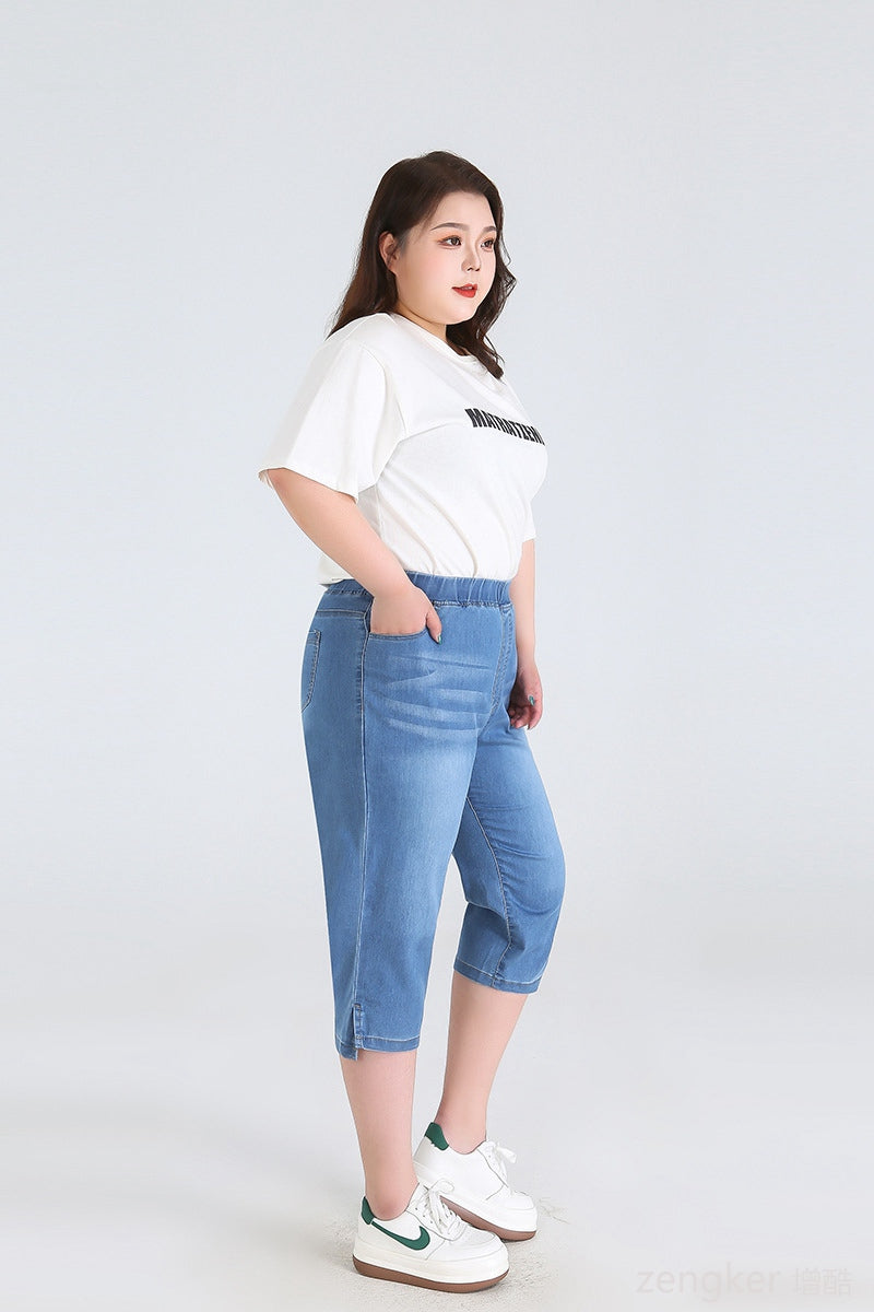 Plus Size Driekwartsbroek Trendy Veelzijdig voor Vrouw