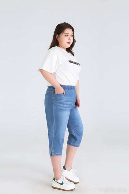 Plus Size Driekwartsbroek Trendy Veelzijdig voor Vrouw