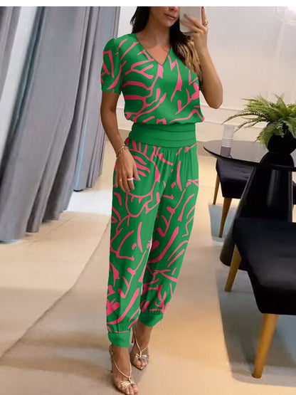 Dames Set Blouse Pofmouwen met Elastische Broek