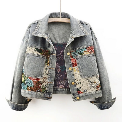 Dames Denim Jack Bloemenprint Trendy