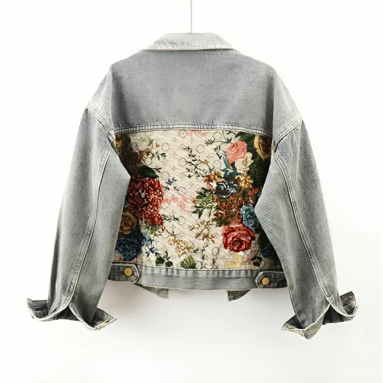 Dames Denim Jack Bloemenprint Trendy