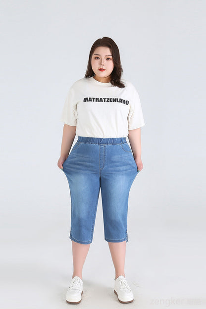 Plus Size Driekwartsbroek Trendy Veelzijdig voor Vrouw