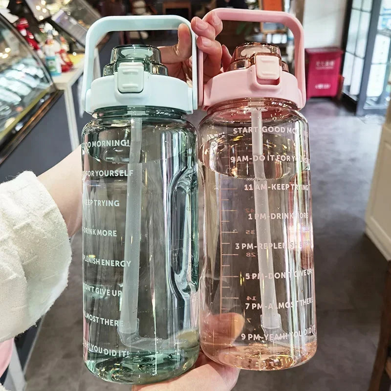Waterfles 2L met Rietje en Tijdmaker voor Sport en Fitness