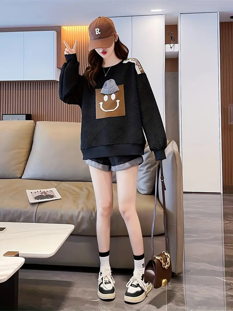 Dames Sweater 3D Cartoonprint Schouderdetails Uniek Design - Mode Vibes