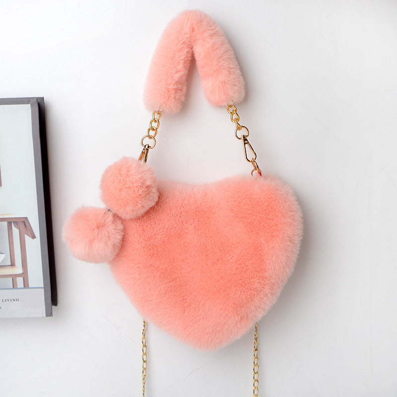 Dames Plush Handtas Hartvorm Met Ketting Detail