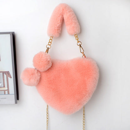 Dames Plush Handtas Hartvorm Met Ketting Detail