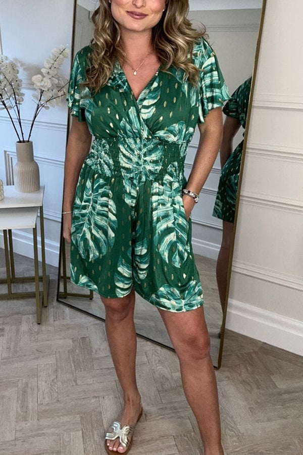 Zomerjurk Tropische Print Smok Taille Luchtig en Casual