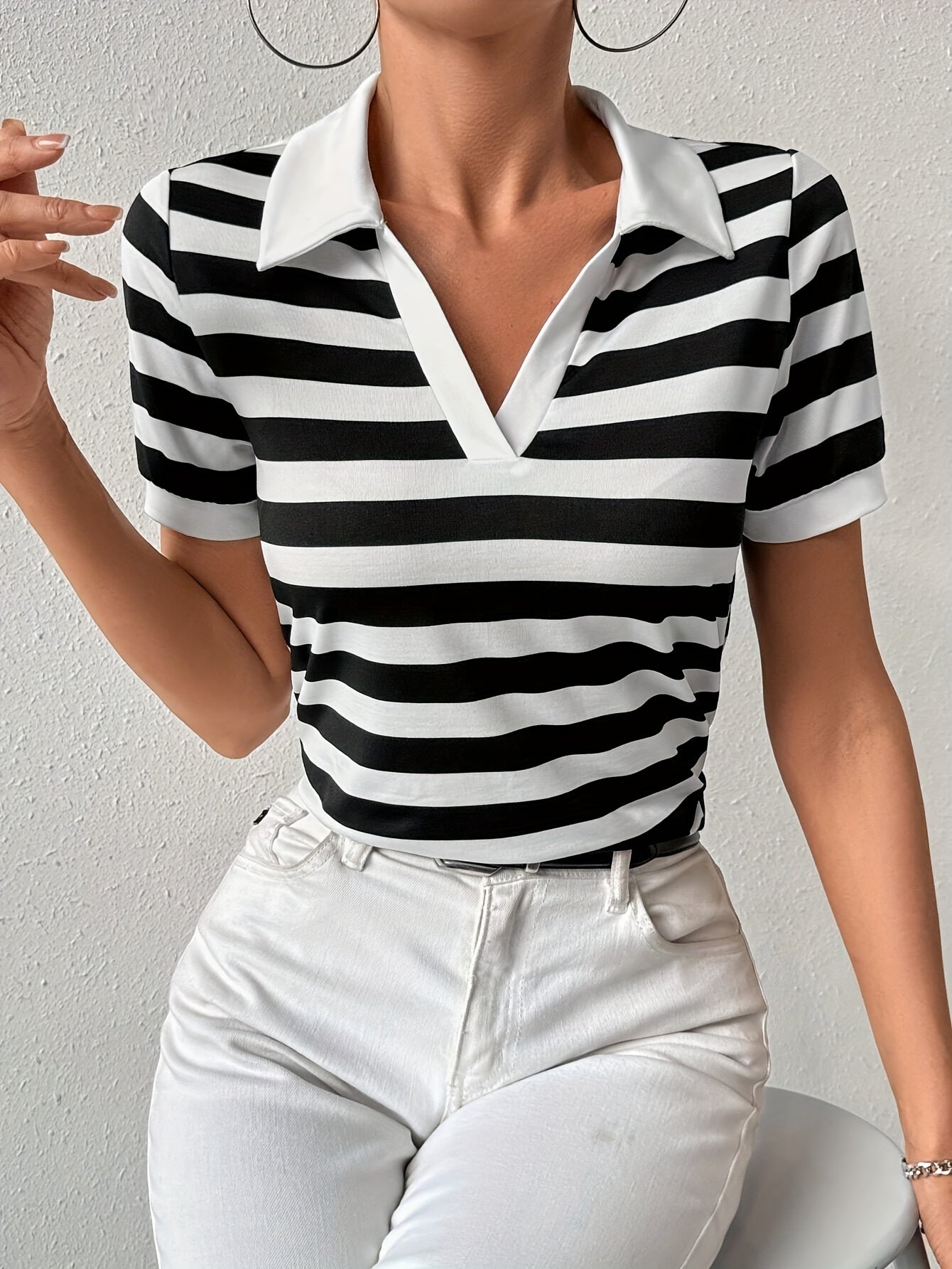 Dames T-shirt Korte Mouwen Gestreept Zomerse Stijl