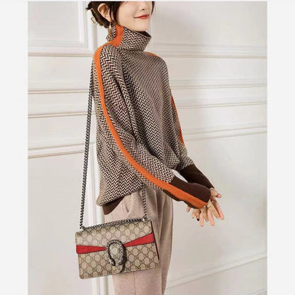 Dames Gebreide Coltrui met Contrast Strepen Elegante Stijl
