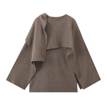 Dames Cape Jas Warm Asymmetrisch met Sjaal Kraag