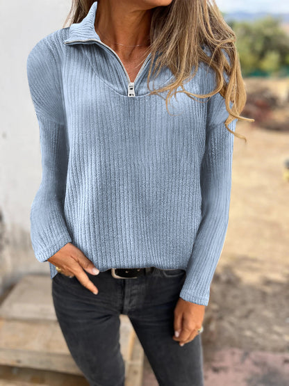 Dames Trui met Halve Rits en Ribbelstructuur Elegante Basislook