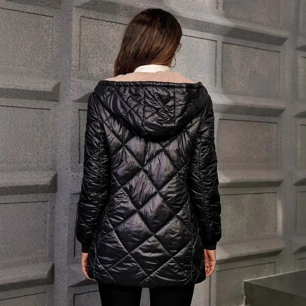 Dames Gewatteerde Jas met Capuchon Warm en Stijlvol Quilted Design