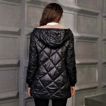 Dames Gewatteerde Jas met Capuchon Warm en Stijlvol Quilted Design