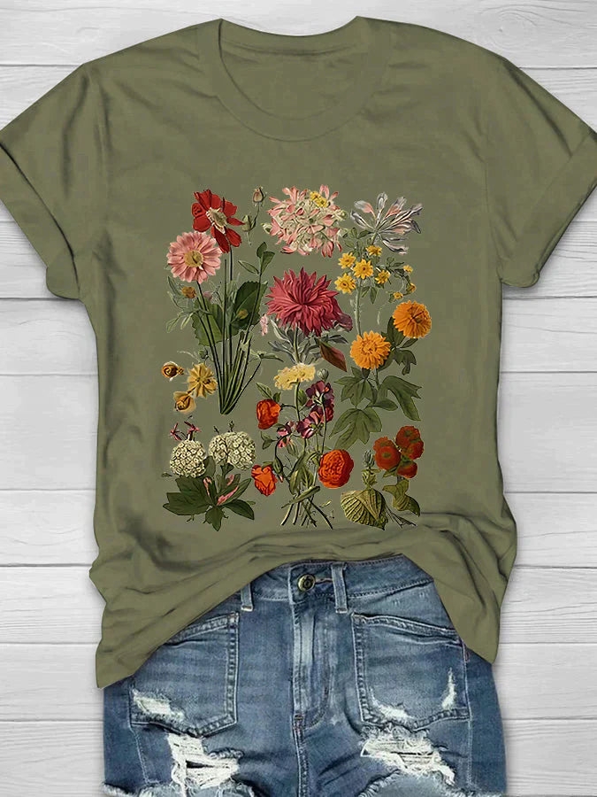 Dames T-Shirt Bloemenprint Vintage Stijl