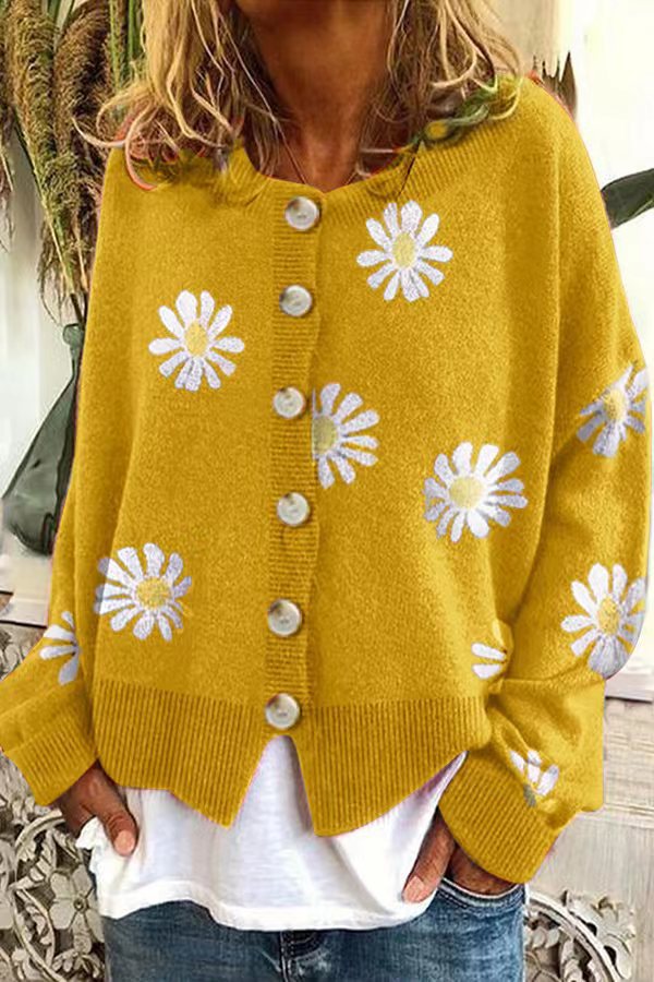 Dames Vest Gebreid Bloemenpatroon Roze