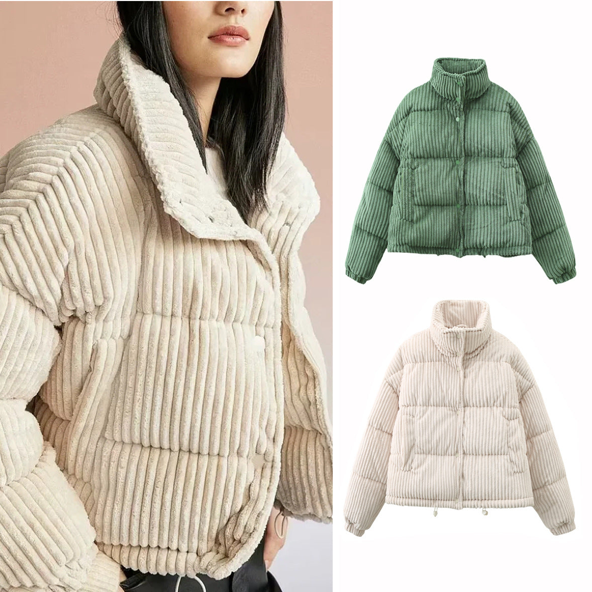 Dames Pufferjas Corduroy Warm en Stijlvol