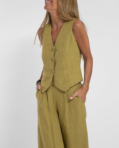 Linnen Set Wijde Broek en Vest voor Vrouw