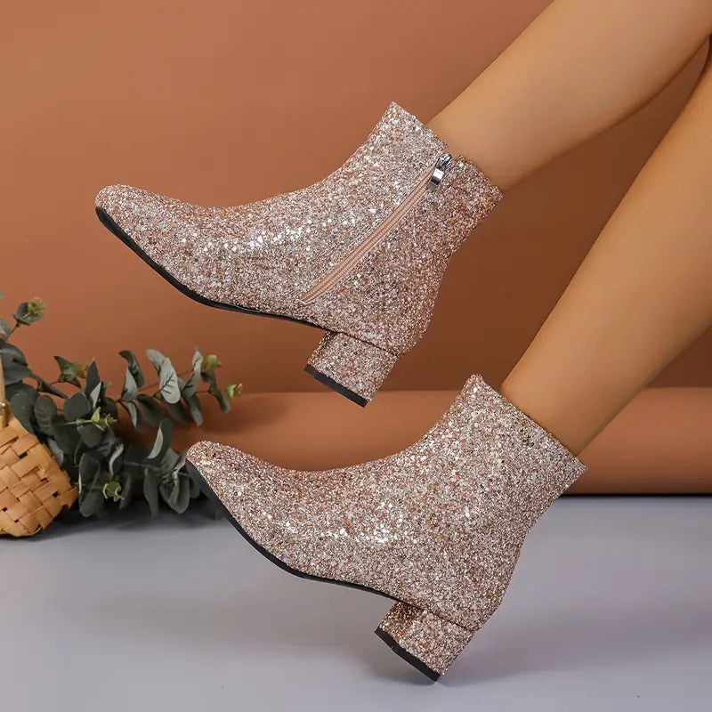 Glitter Enkellaarsjes Blokhak Sneakers voor Vrouw