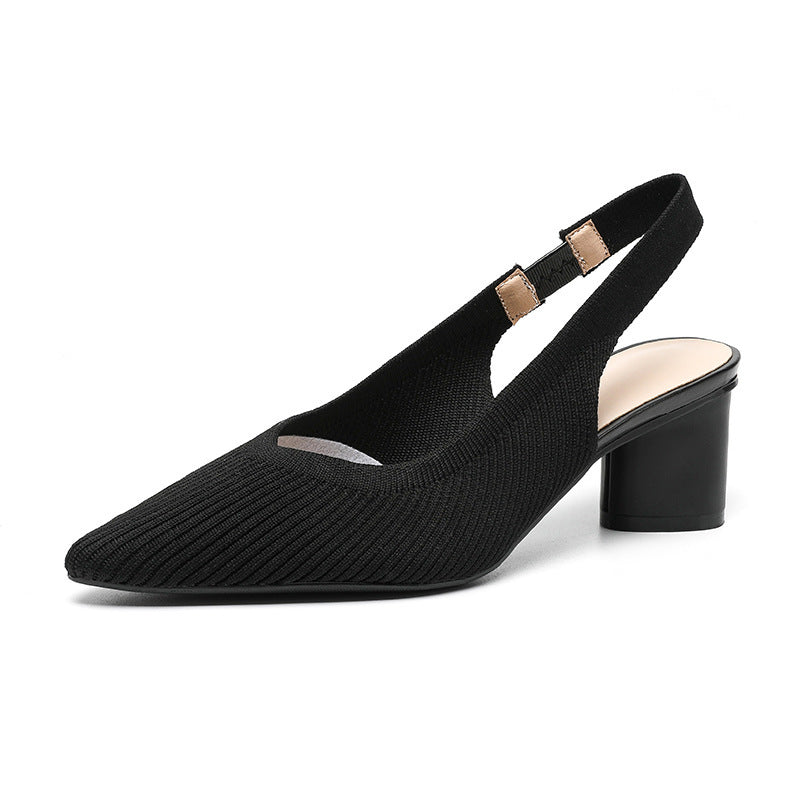 Slingback Hakken Puntige Neus Blokhak voor Vrouw