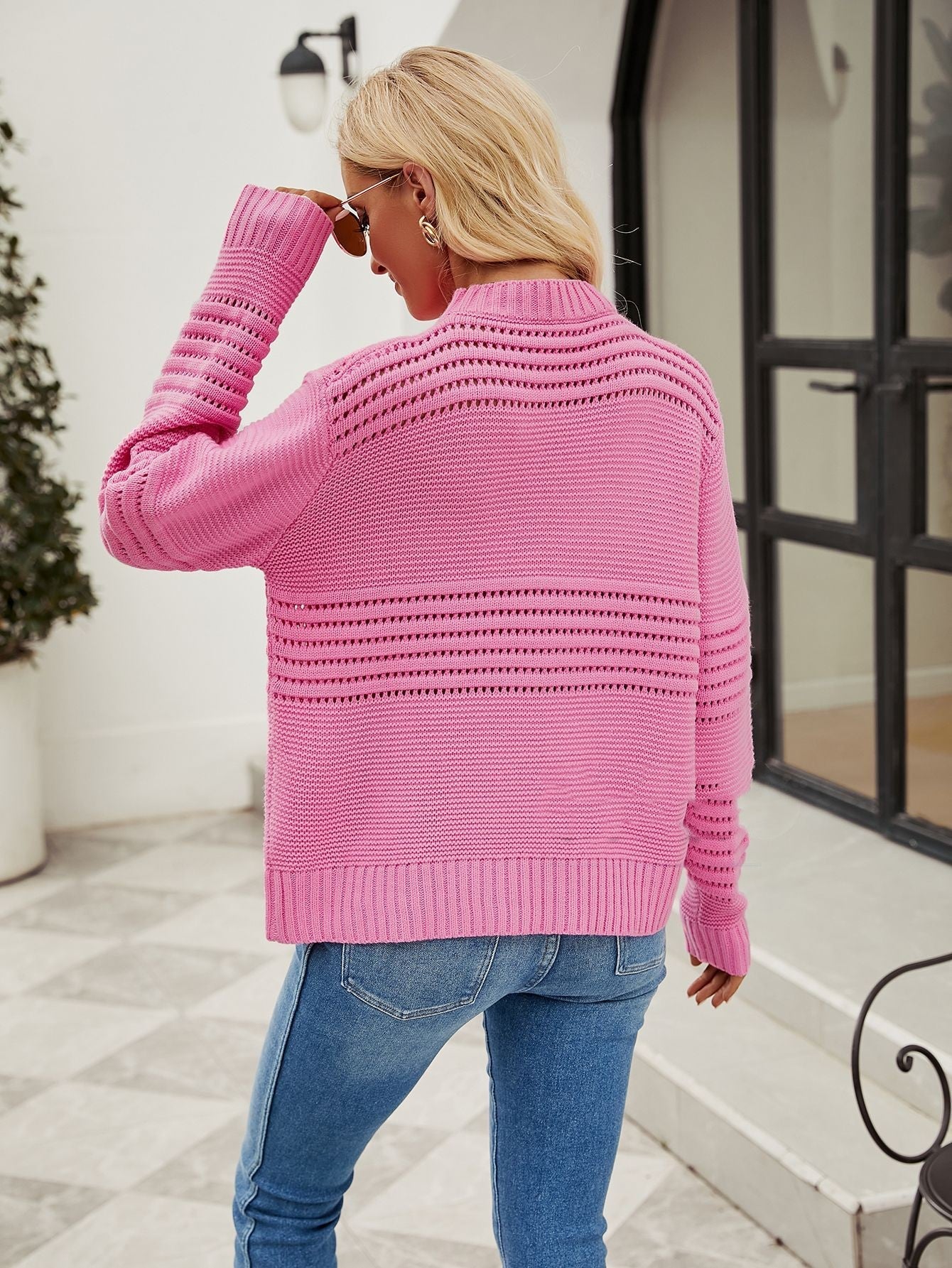 Dames Gebreide Trui met Opengewerkte Strepen Trendy Design