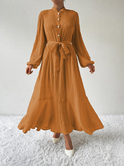 Vrouwelijke Jurk met Lange Mouwen en Taille Accent