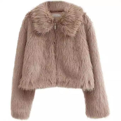 Dames Faux Fur Jas Kort Warm met Kraag en Rits