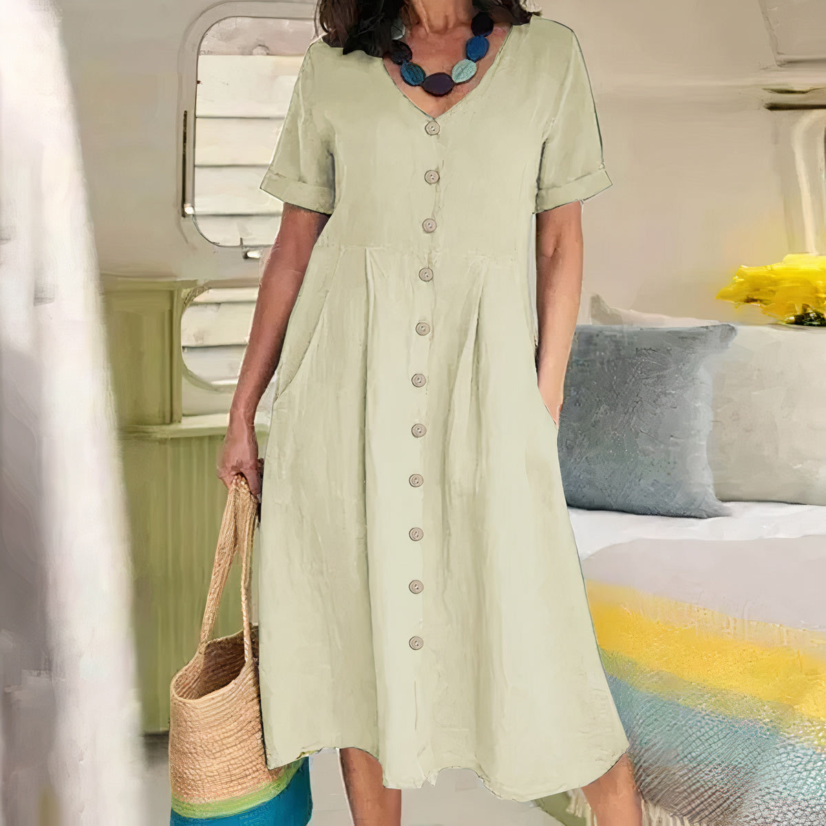 Zomerjurk Katoen Linnen Vrouwen Jurk Casual