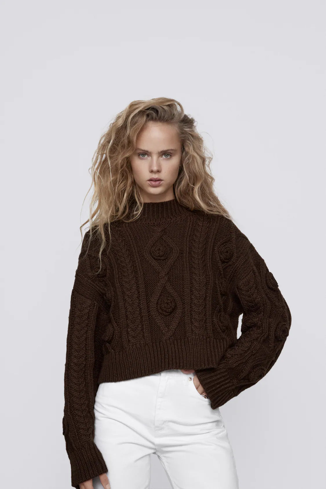 Dames Trui Kort Kabelgebreid Rosa Warm - Mode Vibes