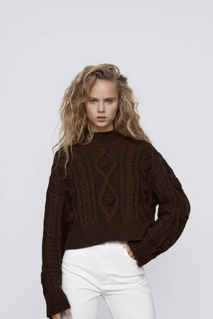 Dames Trui Kort Kabelgebreid Rosa Warm - Mode Vibes