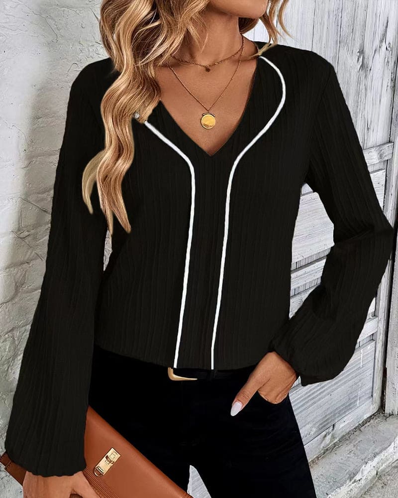 Vrouwelijke Blouse Lange Mouwen V-hals Alina