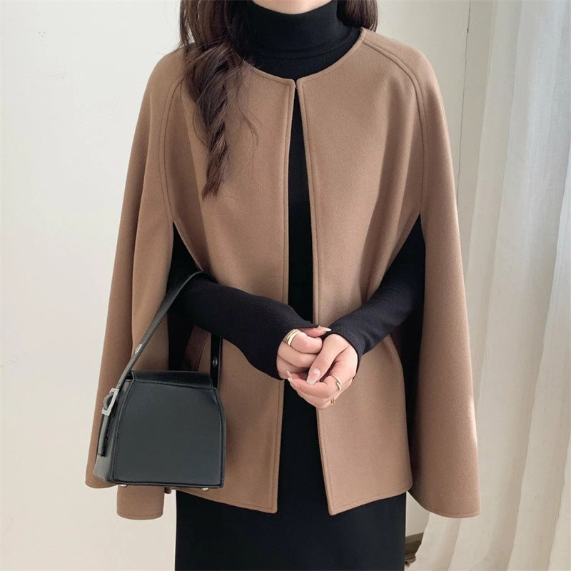 Dames Wollen Cape Jas Stijlvol Elegante Zwart