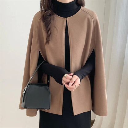 Dames Wollen Cape Jas Stijlvol Elegante Zwart
