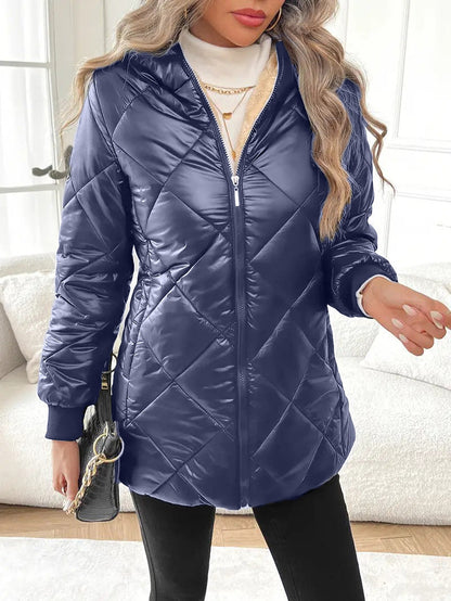 Dames Gewatteerde Jas met Capuchon Warm en Stijlvol Quilted Design