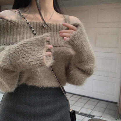 Dames Gebreide Off-shoulder Trui Stijlvol Trendy