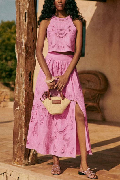 Florence | Set Di Pizzo Rosa Elegante Con Top E Pantaloncini 1
