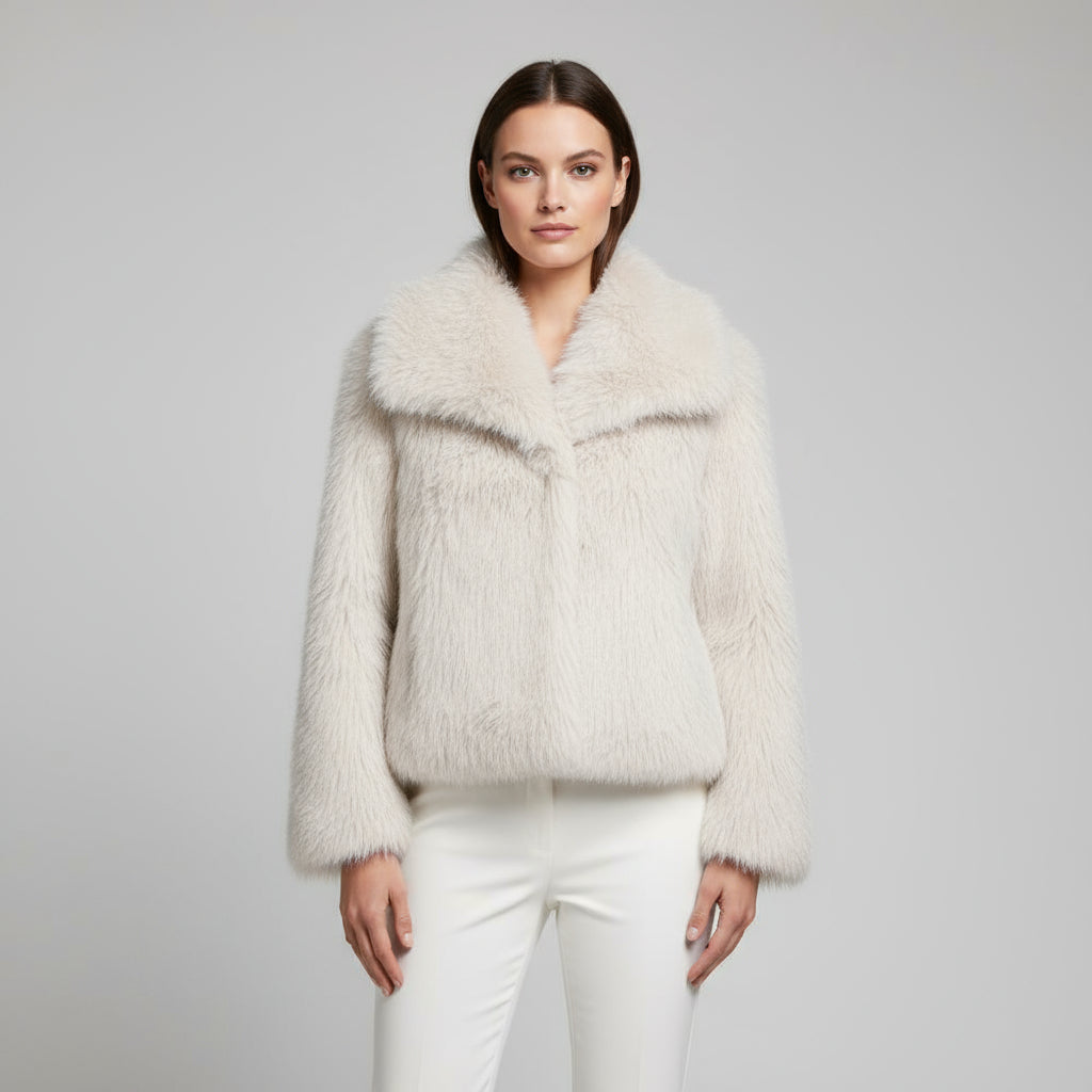 Dames Winterjas Pluche Kort Model met Kraag