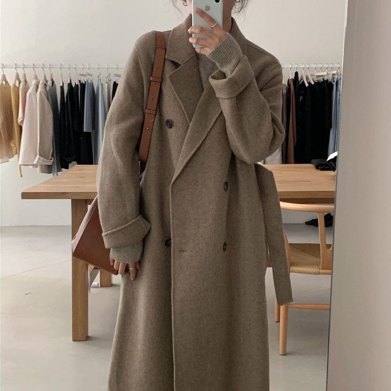 Dames Lange Wollen Mantel met Ceintuur Trendy Look - Mode Vibes