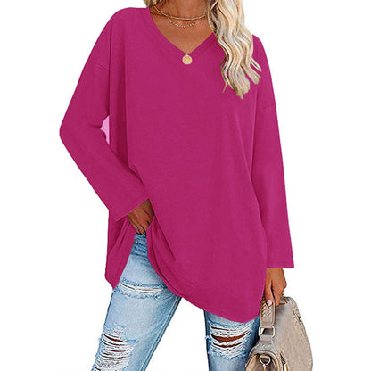 Dames Oversized T-shirt Lange Mouwen V-hals Casual